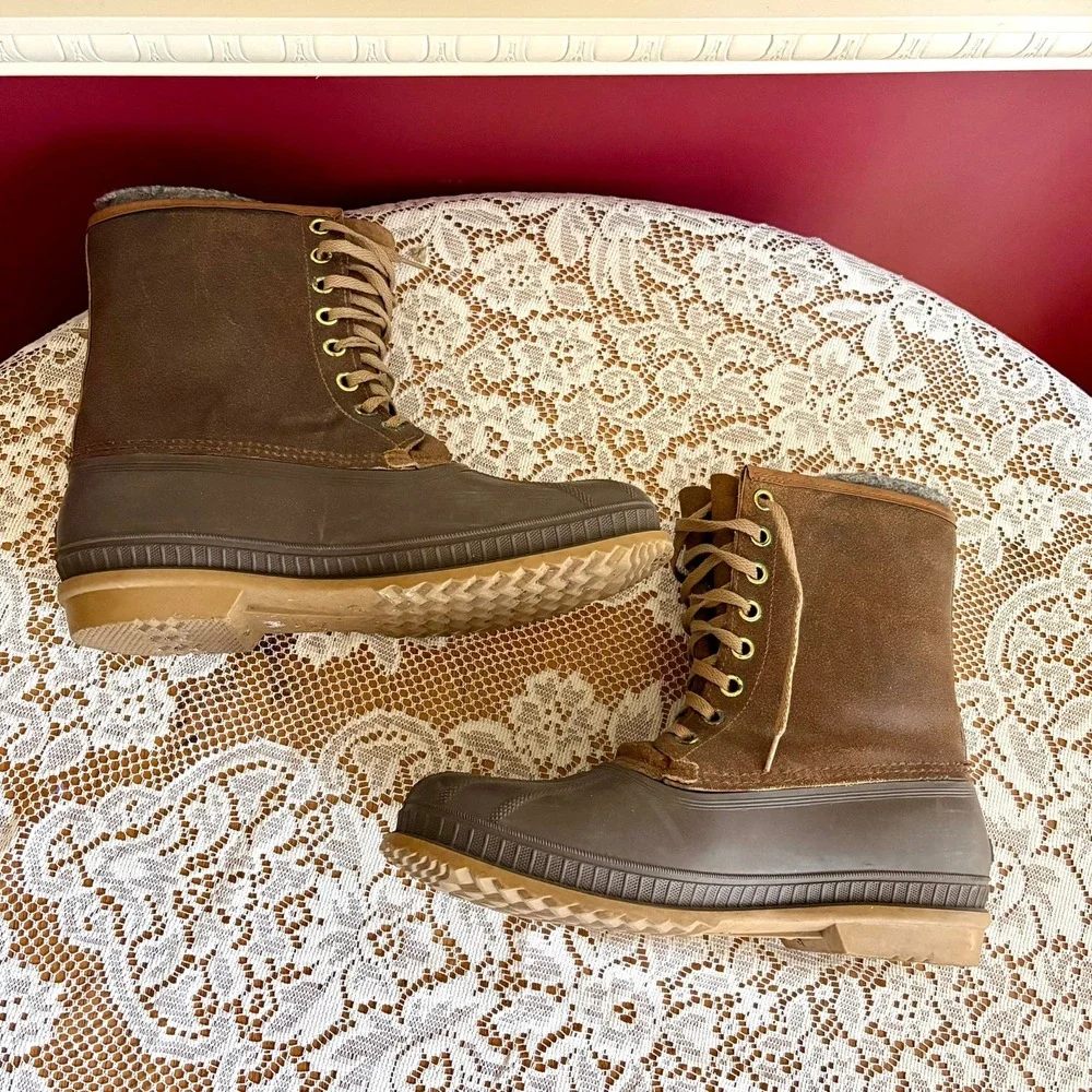 Vintage Sorel Kaufman Ice Pac Brown Leather Duck Boots Mens 12 Made in Canada